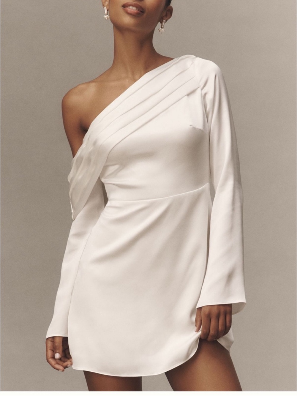 BHLDN White One-Shoulder Satin Gown size 4